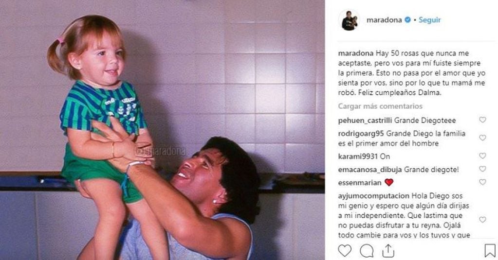 El polémico saludo de Diego Maradona a Dalma por su cumpleaños. (Instagram)