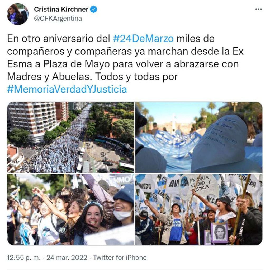 El mensaje de Cristina Kirchner por el 24 de marzo.