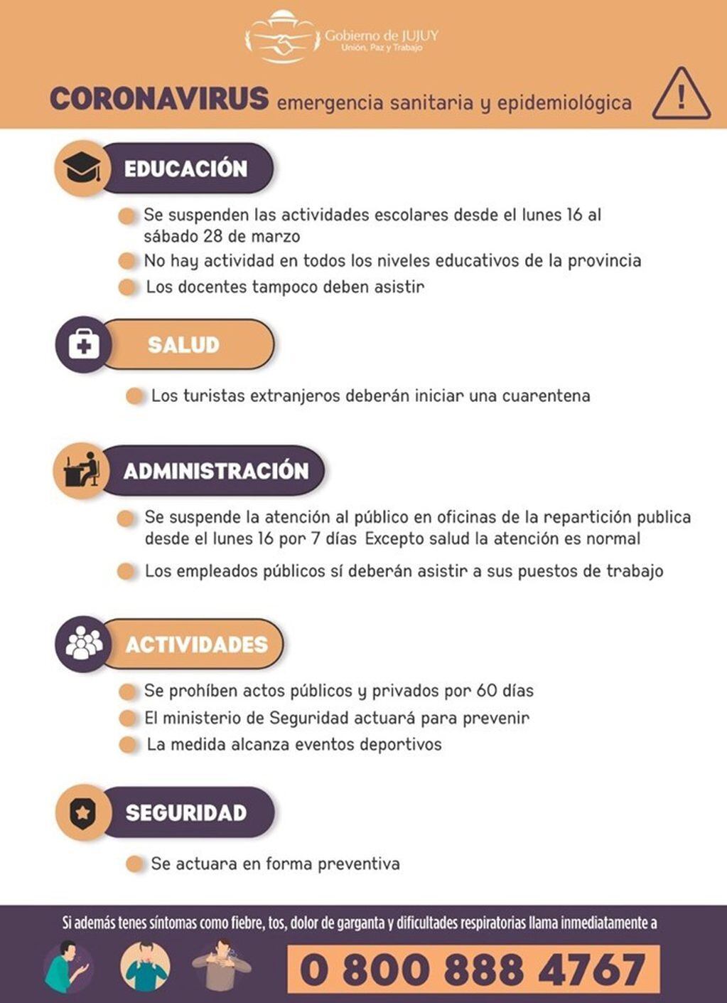 Las medidas adoptadas en Jujuy para prevenir el coronavirus COVID-19.