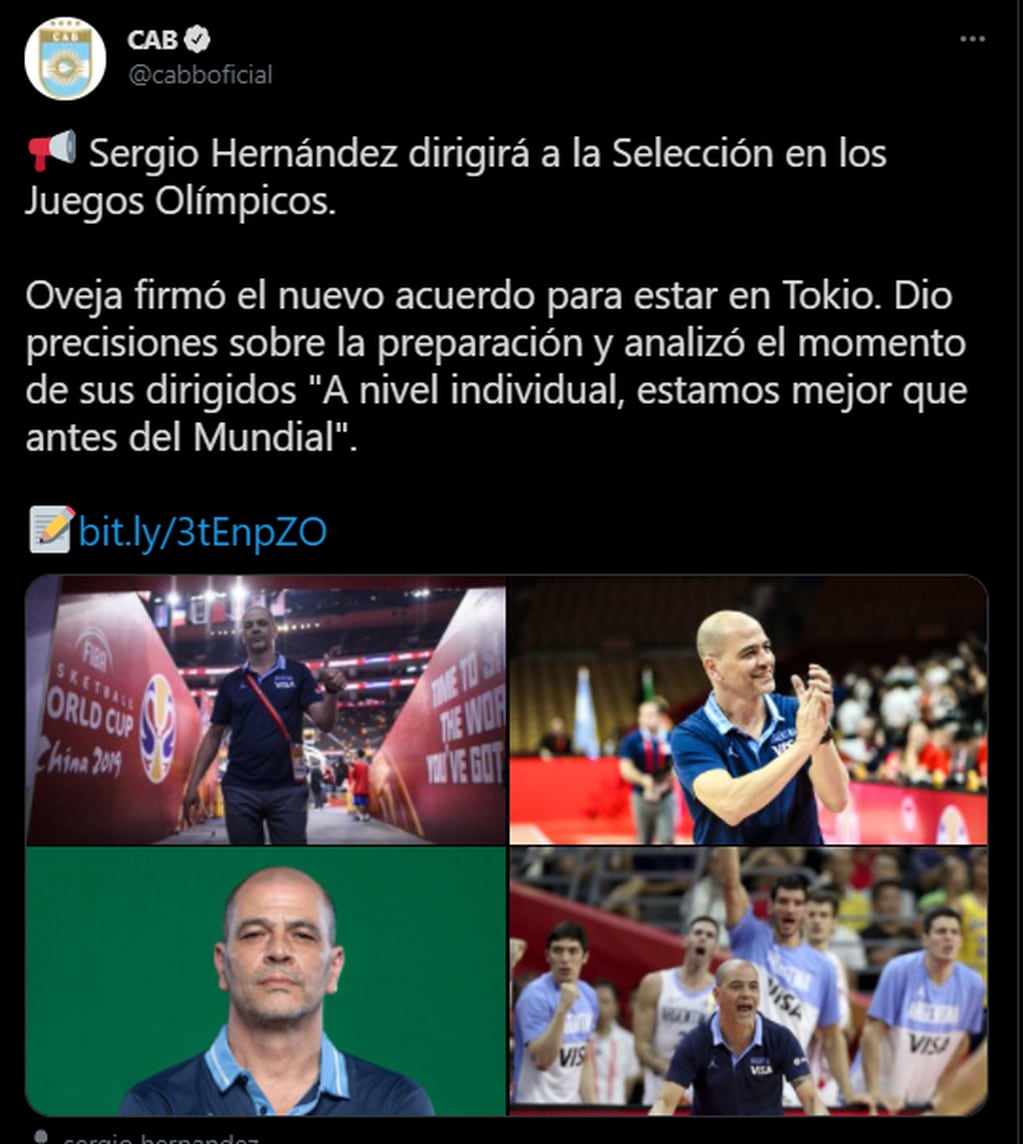La CAB anunció la continuidad de Sergio Hernández en su cuenta de Twitter.