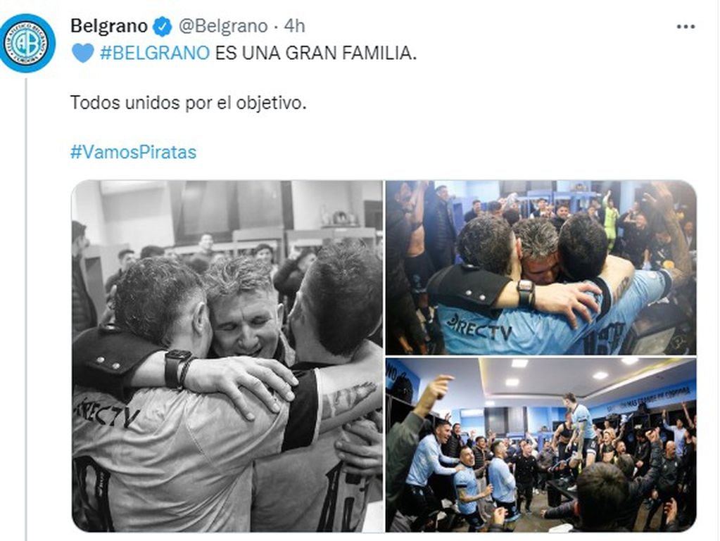 Las condolencias de los jugadores de Belgrano para el Luifa Artime por su pérdida.