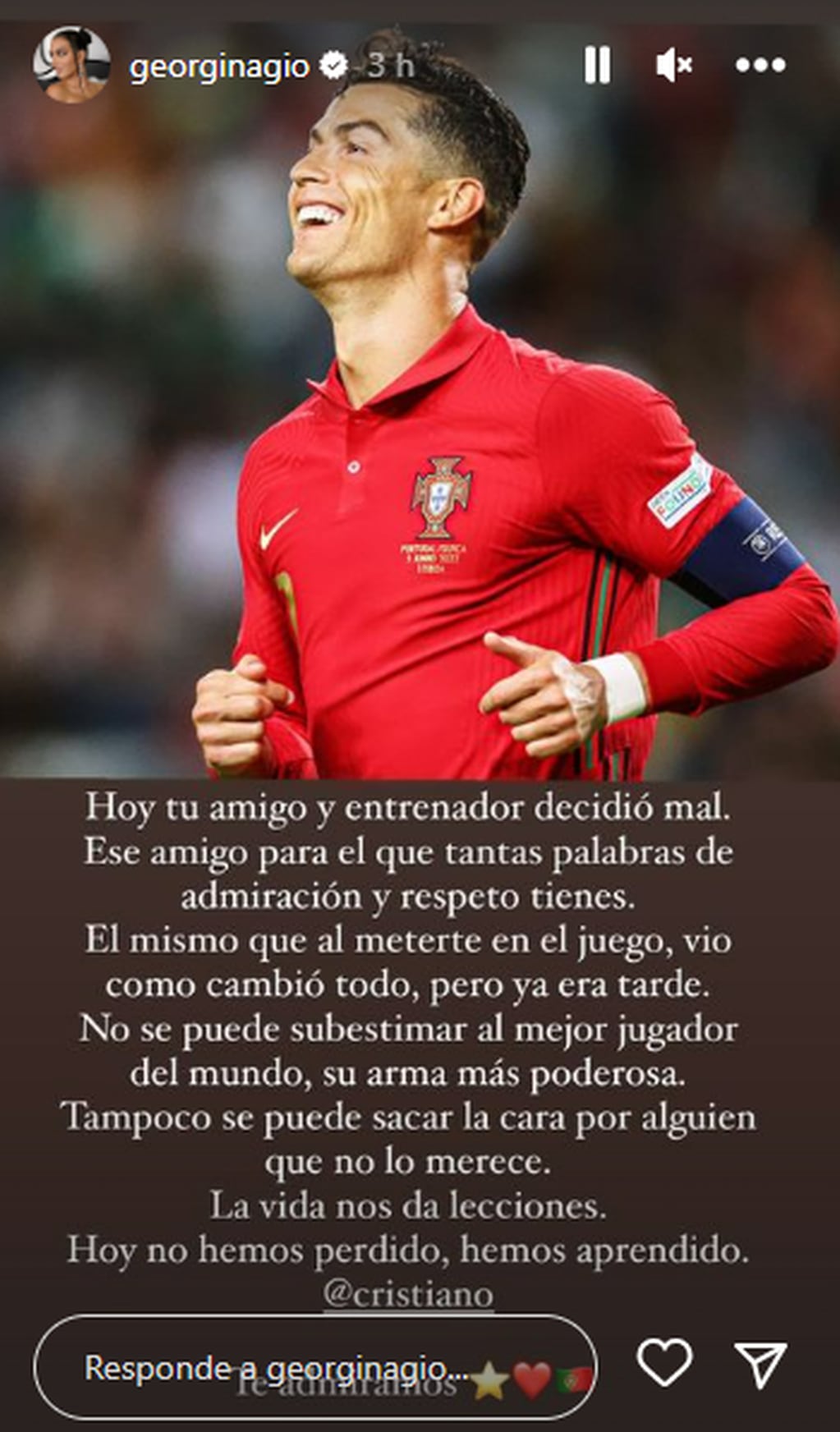 El mensaje de Georgina Rodríguez tras la eliminación de Portugal del Mundial.