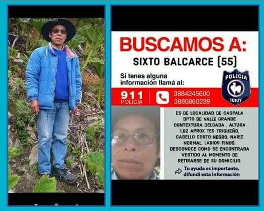 La primera placa que distribuyó la Policía de Jujuy la semana pasada, mostrando dos fotografías de Sixto Balcarce.