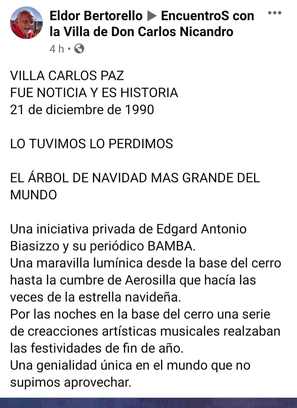 Publicación de Eldor Bertorello en "Encuentros con la Villa de Don Carlos Nicandro".