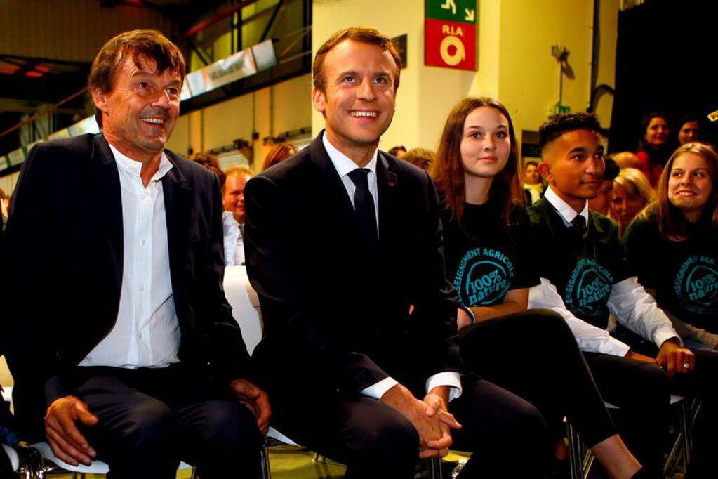 El presidente Emmanuel Macron y su ahora ex ministro de Ecología Nicolas Hulot