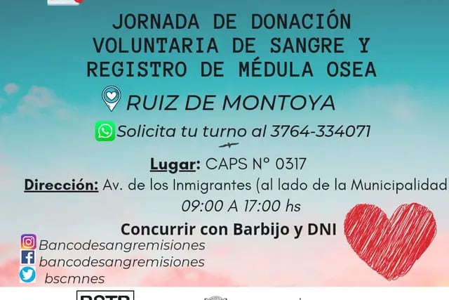 Ruiz de Montoya: jornada de donación voluntaria de sangre