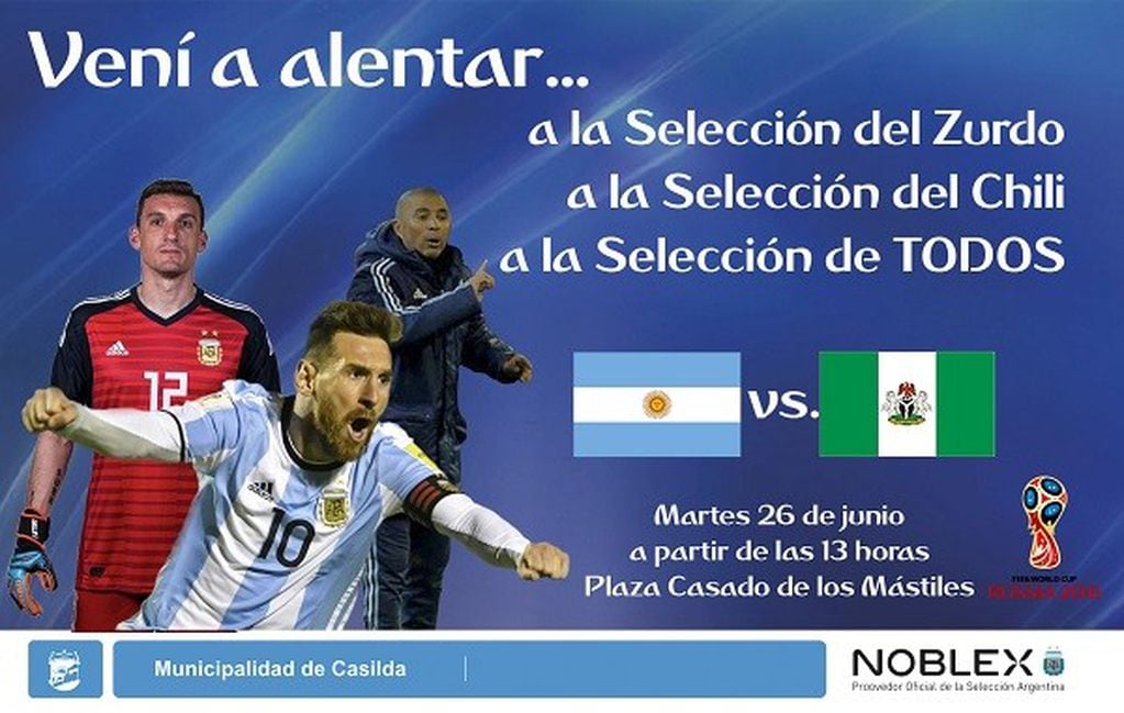 Casilda vibra con el partido de la Selección Argentina. (Municipalidad de Casilda)