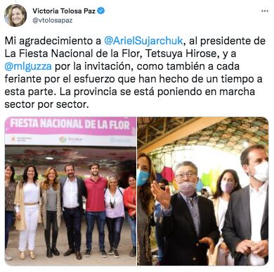 El mensaje de Victoria Tolosa Paz tras la Fiesta de la Flor.