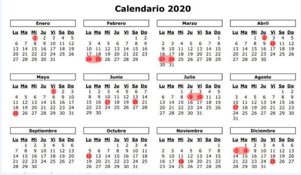 Calendario 2020