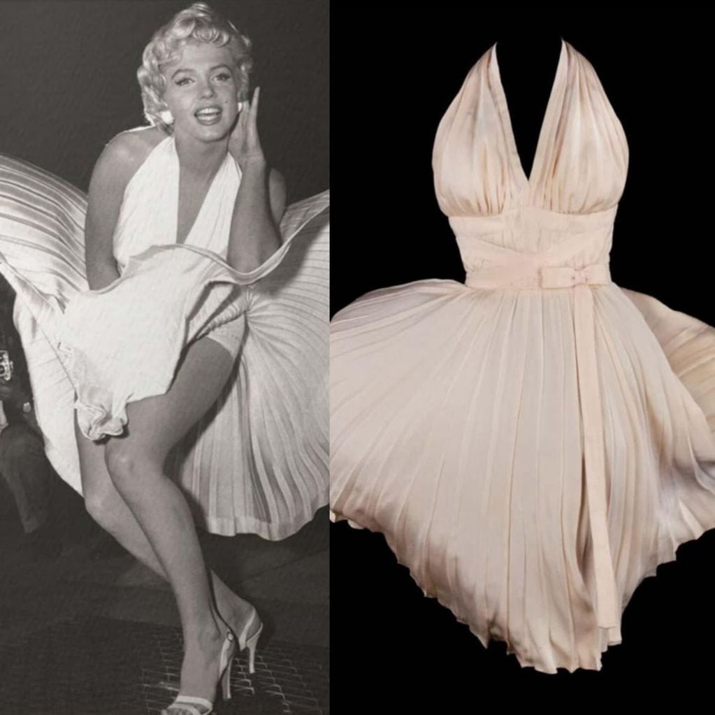 El vestido blanco con el que Marilyn Monroe intenta cubrirse del viento.