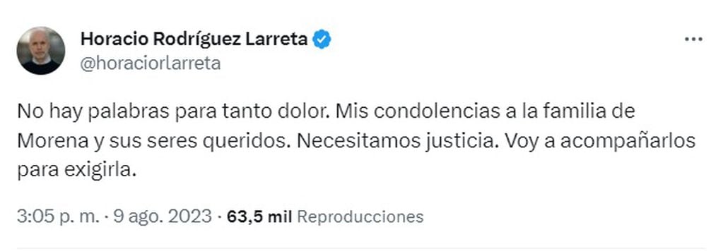 El mensaje de Larreta en Twitter.