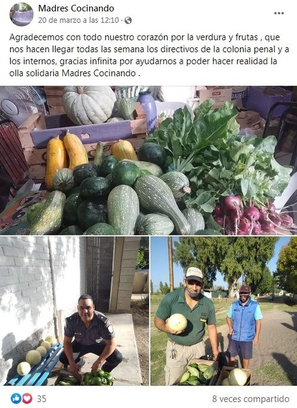 Donan a Madres Cocinando la verdura que cultivan en la colonia penal de San Rafael.