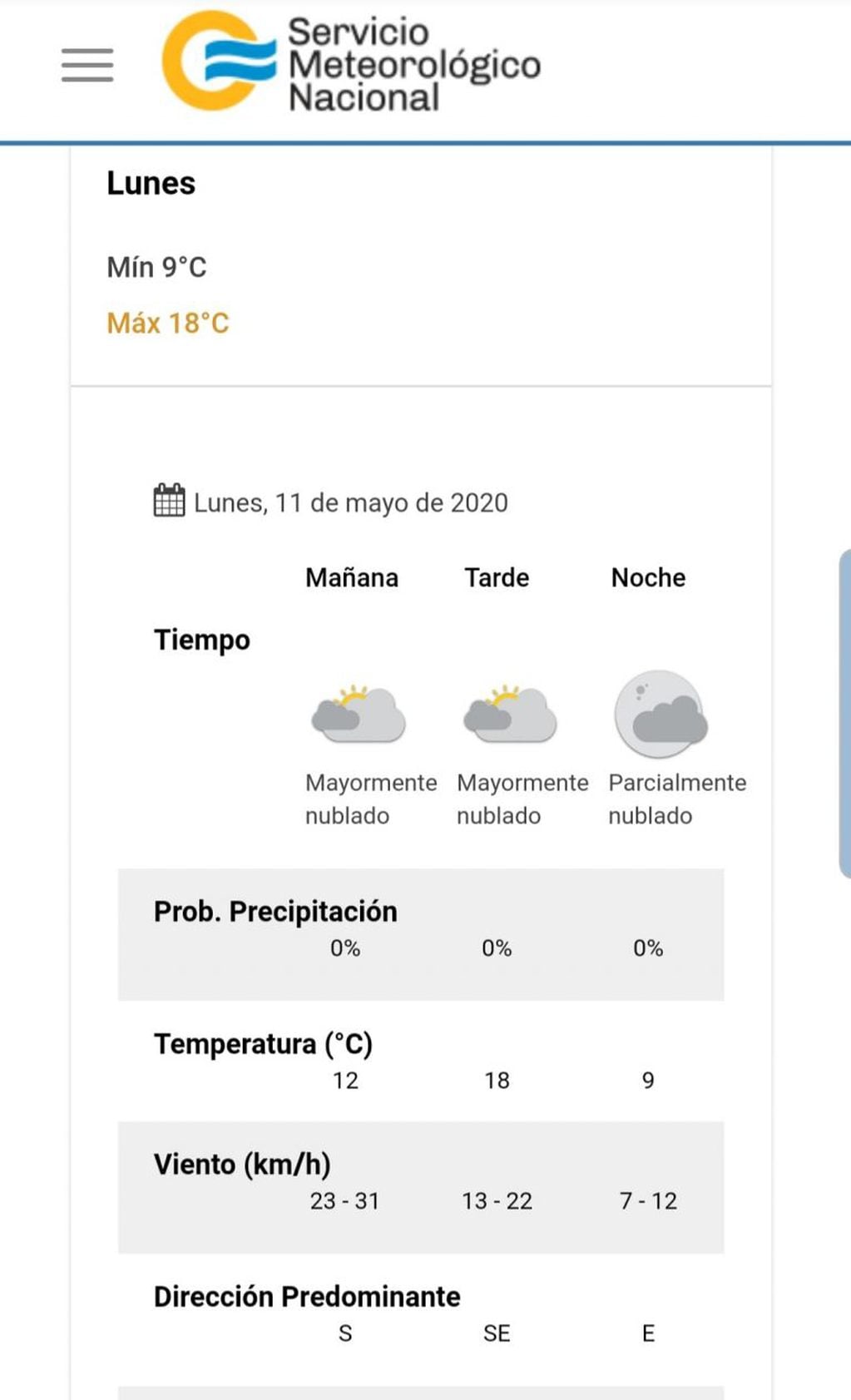 Pronóstico del tiempo para este lunes 11 de mayo en Carlos Paz.