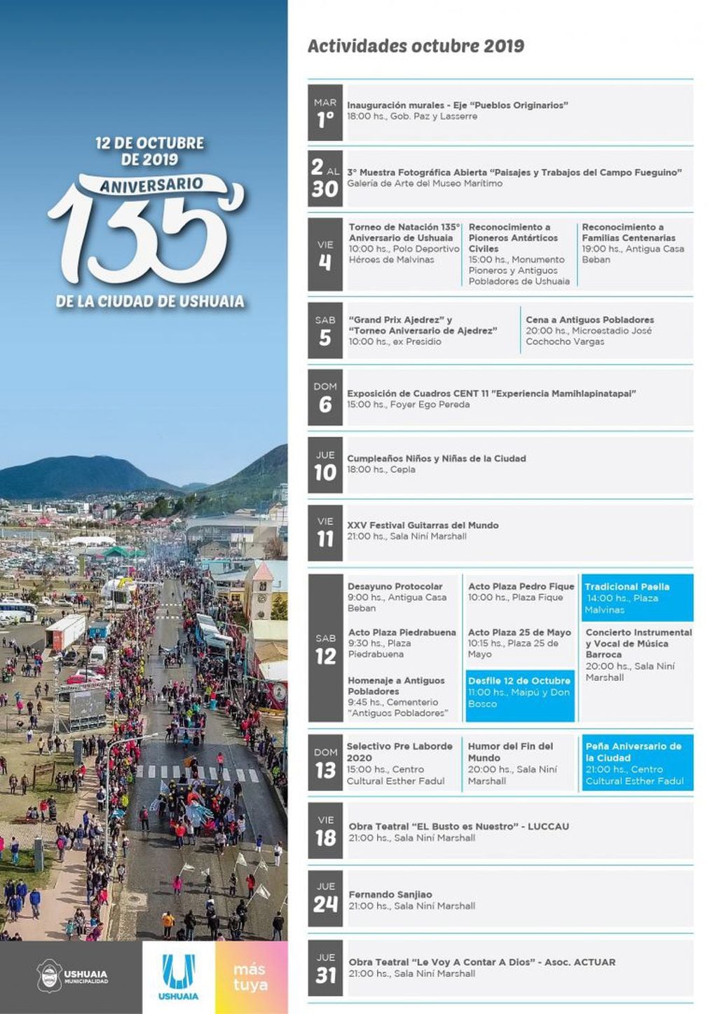 Cronograma completo 135º Aniversario de Ushuaia.