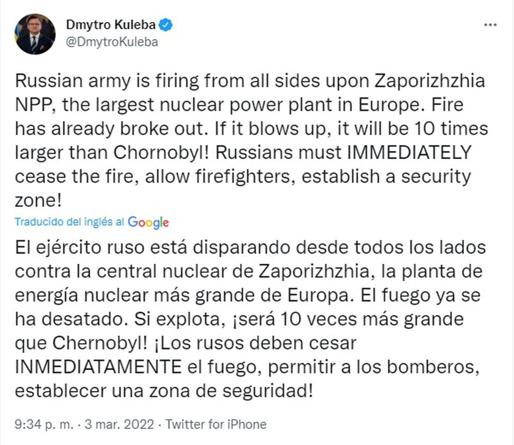 El alarmante tuit del canciller de Ucrania