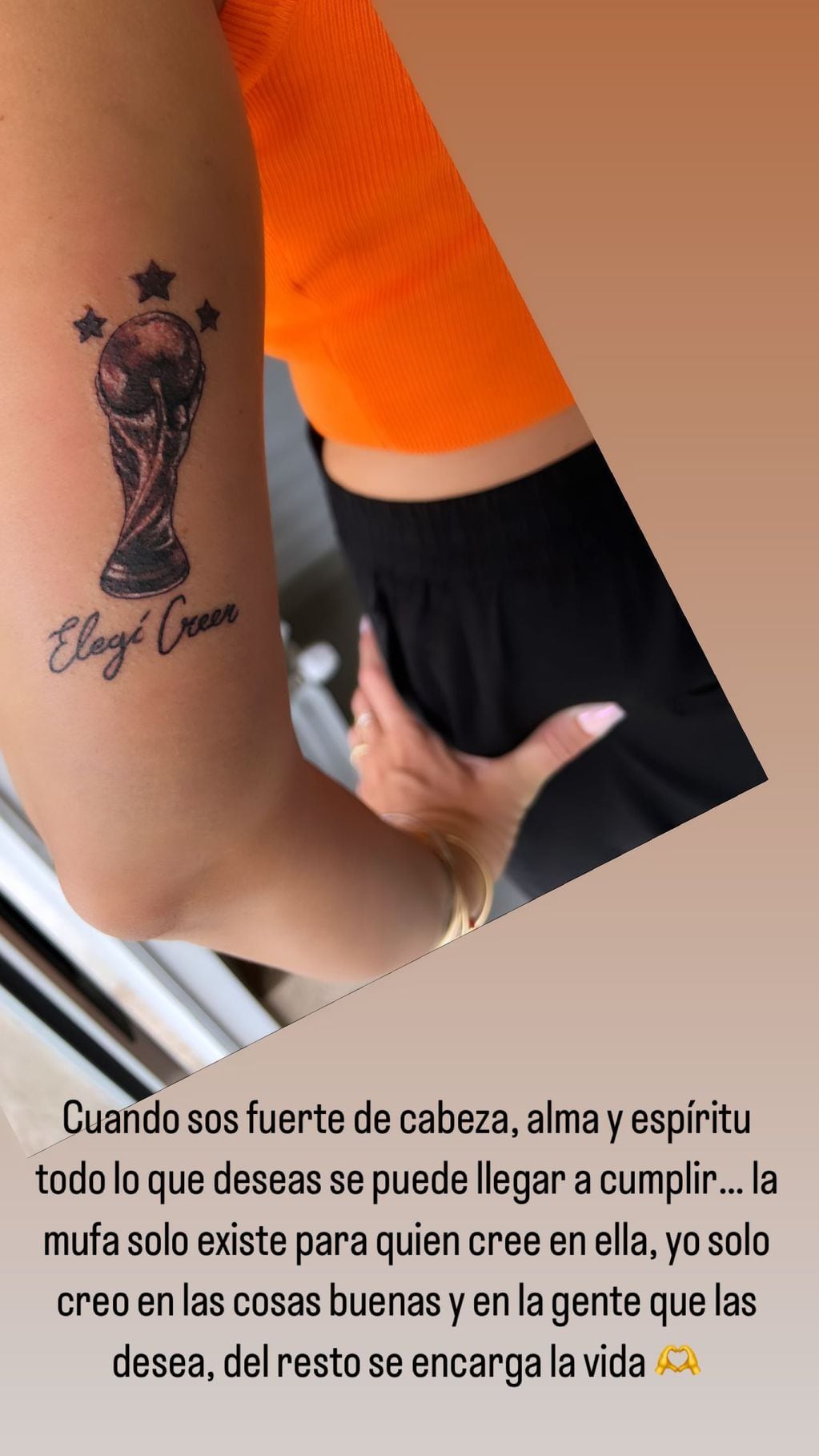 Jorgelina Cardoso se tatuó la Copa del Mundo con una particular frase.