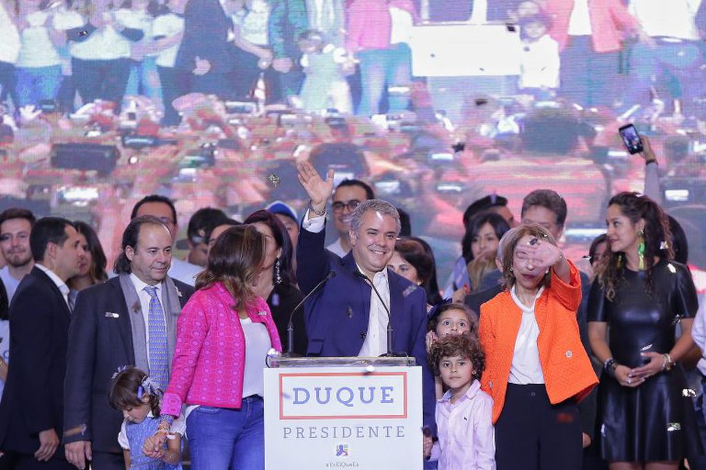 El derechista Iván Duque celebra el 17/06/2018 en Bogotá, Colombia, su triunfo en la segunda vuelta de las elecciones presidenciales