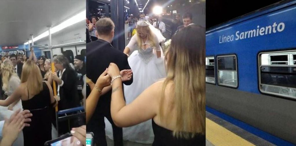 Una pareja de recién casados y sus invitados subieron a los vagones en la estación Moreno y protagonizaron un divertido festejo hasta Liniers (Foto: Capturas de video)