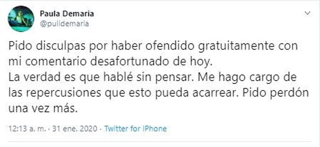 Puli Demaría dijo que trabaja "como una negra mapuche", la criticaron e hizo su descargo (Foto: Twitter/ @pulidemaria)