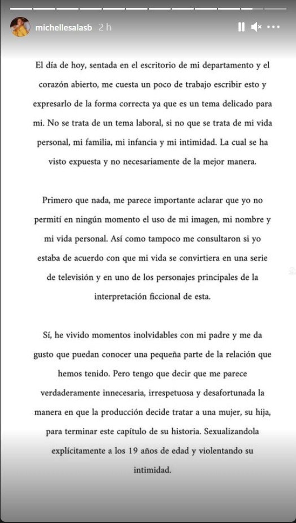 La carta de Michelle Salas enojada con la serie de Luis Miguel
