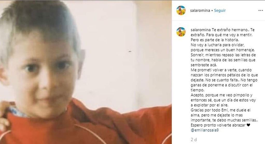 Romina Sala y un emotivo mensaje a su hermano Emiliano. (Instagram)