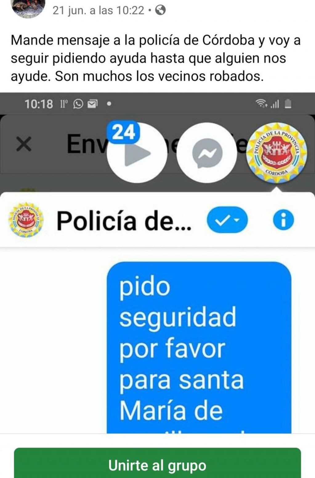 Otro reclamo de vecinos indignados. (Foto: captura de pantalla / Facebook "Yo vivo en Santa María de Punilla").
