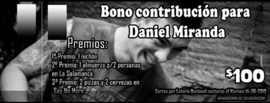 Bono contribución para ayudar a la familia de Daniel Miranda del Valle.
