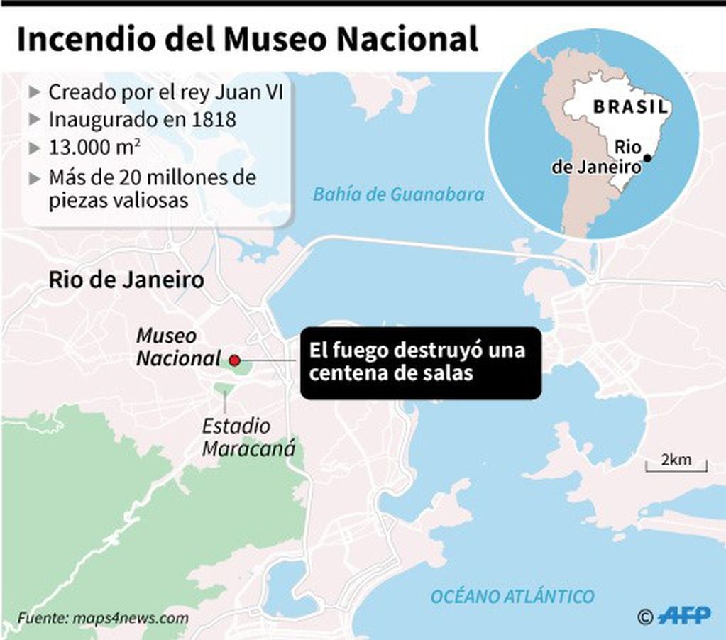 Mapa localizando el Museo Nacional de Rio de Janeiro, devorado por las llamas este domingo - AFP / AFP