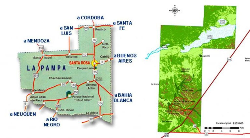 El Parque Nacional Lihué Calel se encuentra a 220 km. de Santa Rosa, 120 desde General Acha y a 35 km. de Puelches, la localidad mas cercana al sudoeste (Web)