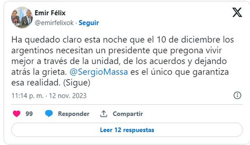 Emir Félix posteó tras el debate presidencial.