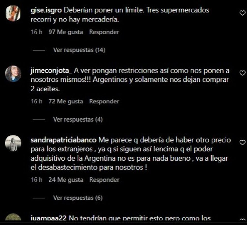 Los comentarios de los mendocinos en las redes ante las compras de los chilenos.