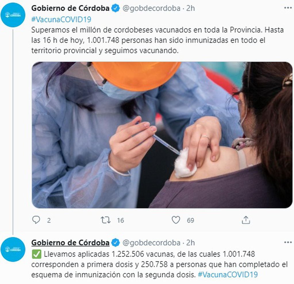 En plena campaña, Córdoba superó el millón de primeras dosis.