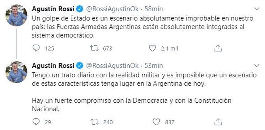 Agustín Rossi. (Twitter)