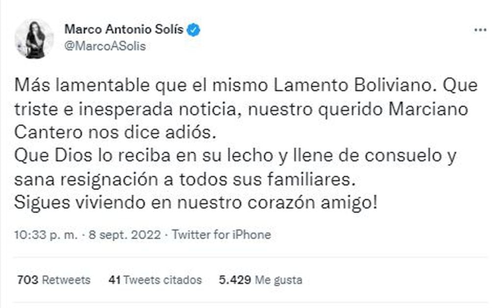Marco Antonio Solís despidió a Cantero.