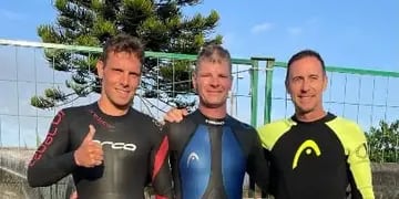 Federico Mazzuchino, Fernando Mazzuchino y Hugo Parino atletas de Arroyito en el Ironman Punta del Este