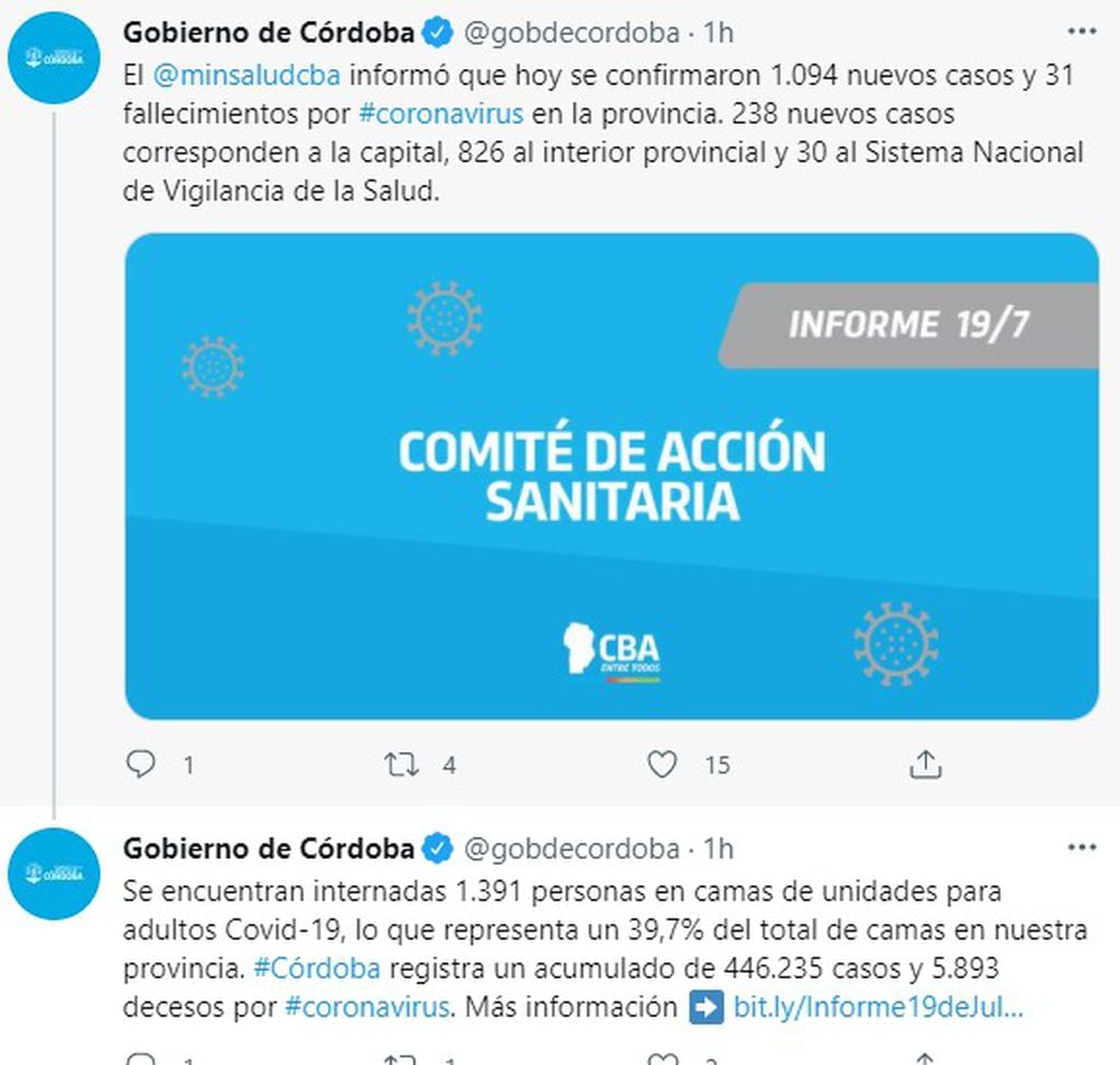 Los casos de COVID, amesetados en Córdoba.
