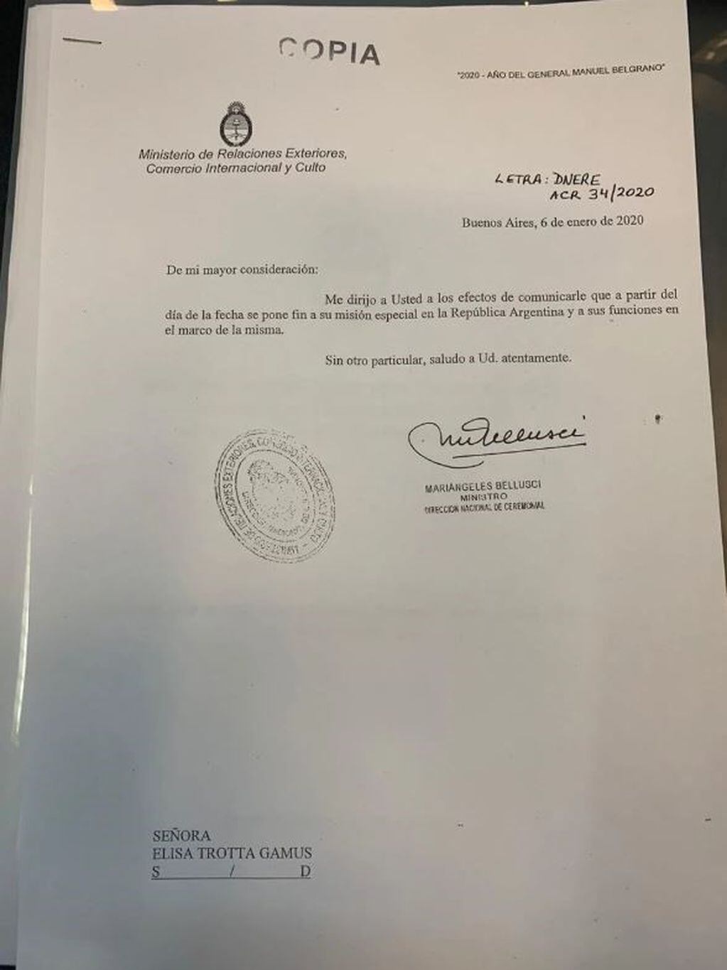 El Gobierno le quitó las credenciales a la embajadora de Juan Guaidó en la Argentina.