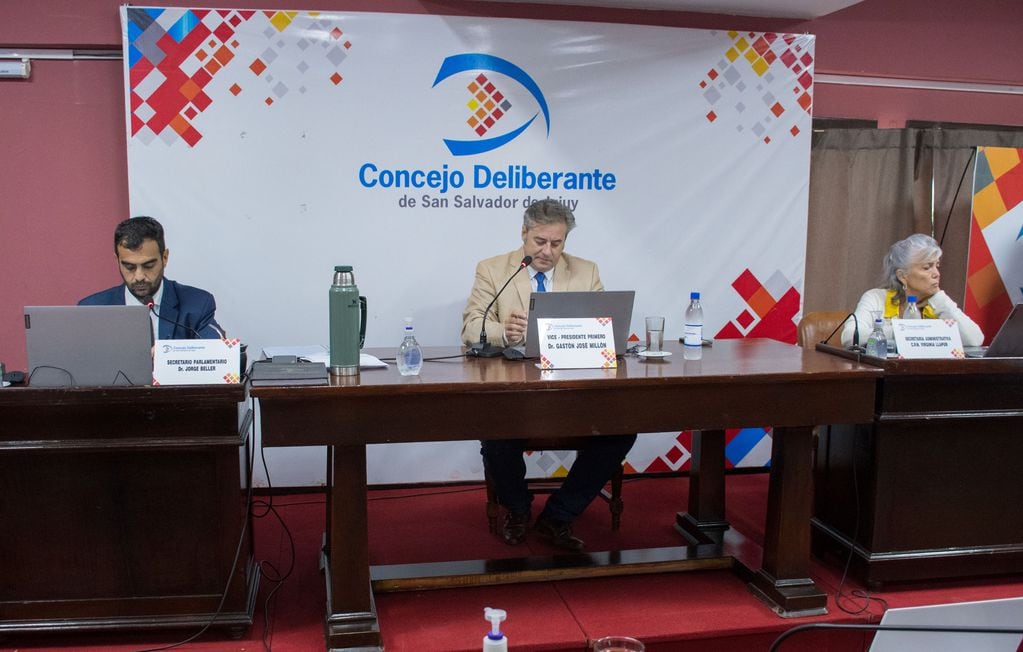 El concejal Gastón Millón presidió la sesión, asistido por el secretario parlamentario Jorge Beller y la secretaria administrativa Virginia Llapur.