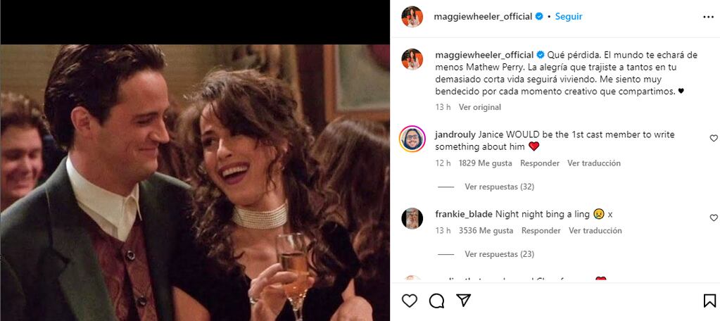 Maggie Wheeler dejó un emotivo mensaje para Matthew Perry