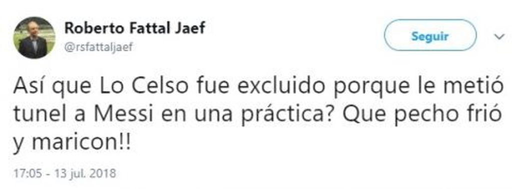 Fattal Jaef insultando a Messi en Twitter