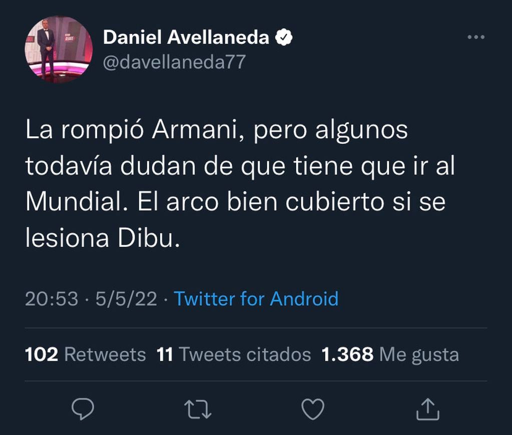El periodista Daniel Avellaneda criticó a los que aún dudan de la capacidad de Franco Armani para ir al Mundial.