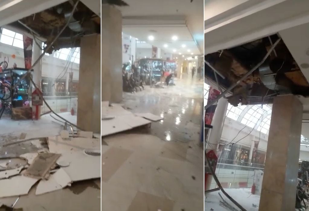 Por la fuerte tormenta se cayó parte del techo del Mendoza Plaza Shopping y desalojaron el lugar.