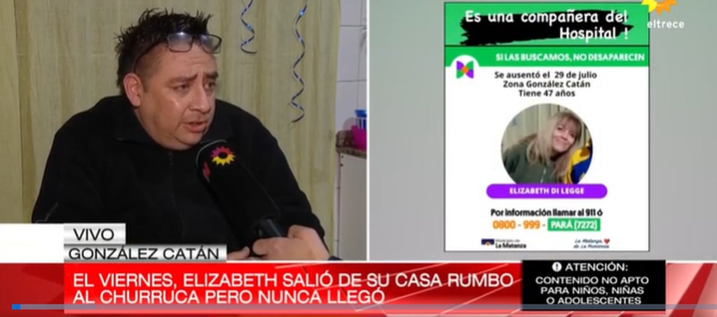 El marido de la víctima denunciando la desaparición.