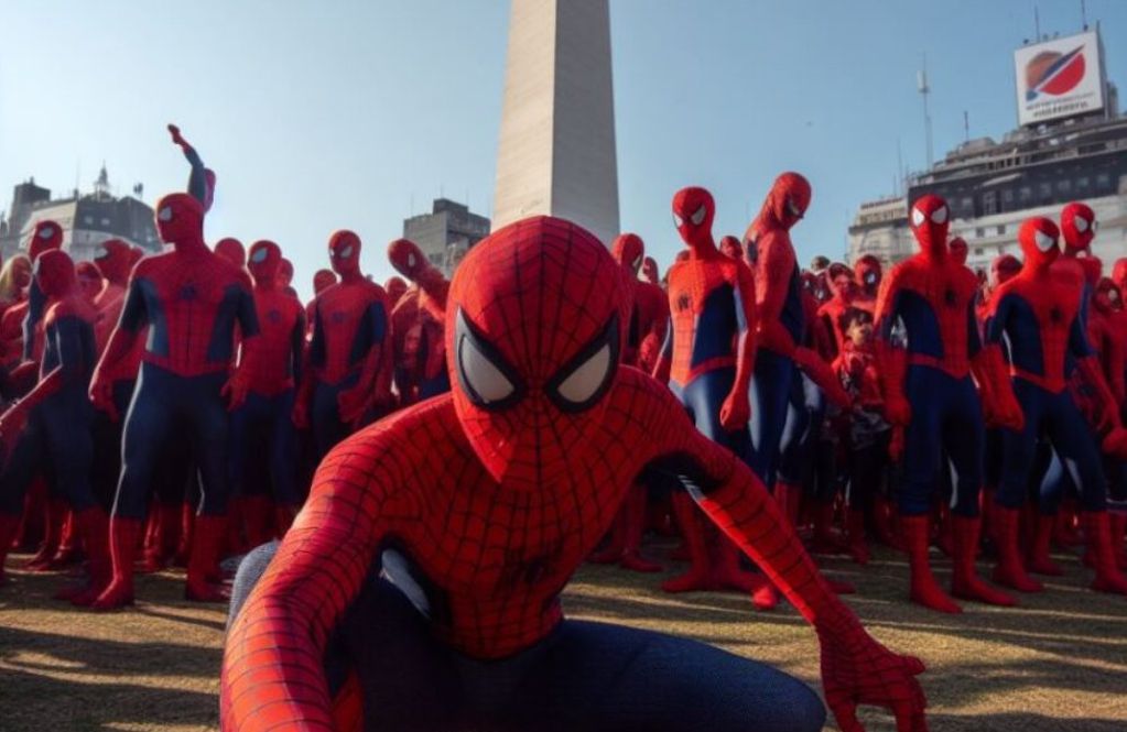 Muchas personas se congregaron en el Obelisco para intentar romper el récord de la juntada más grande de Spidermans. (Twitter)