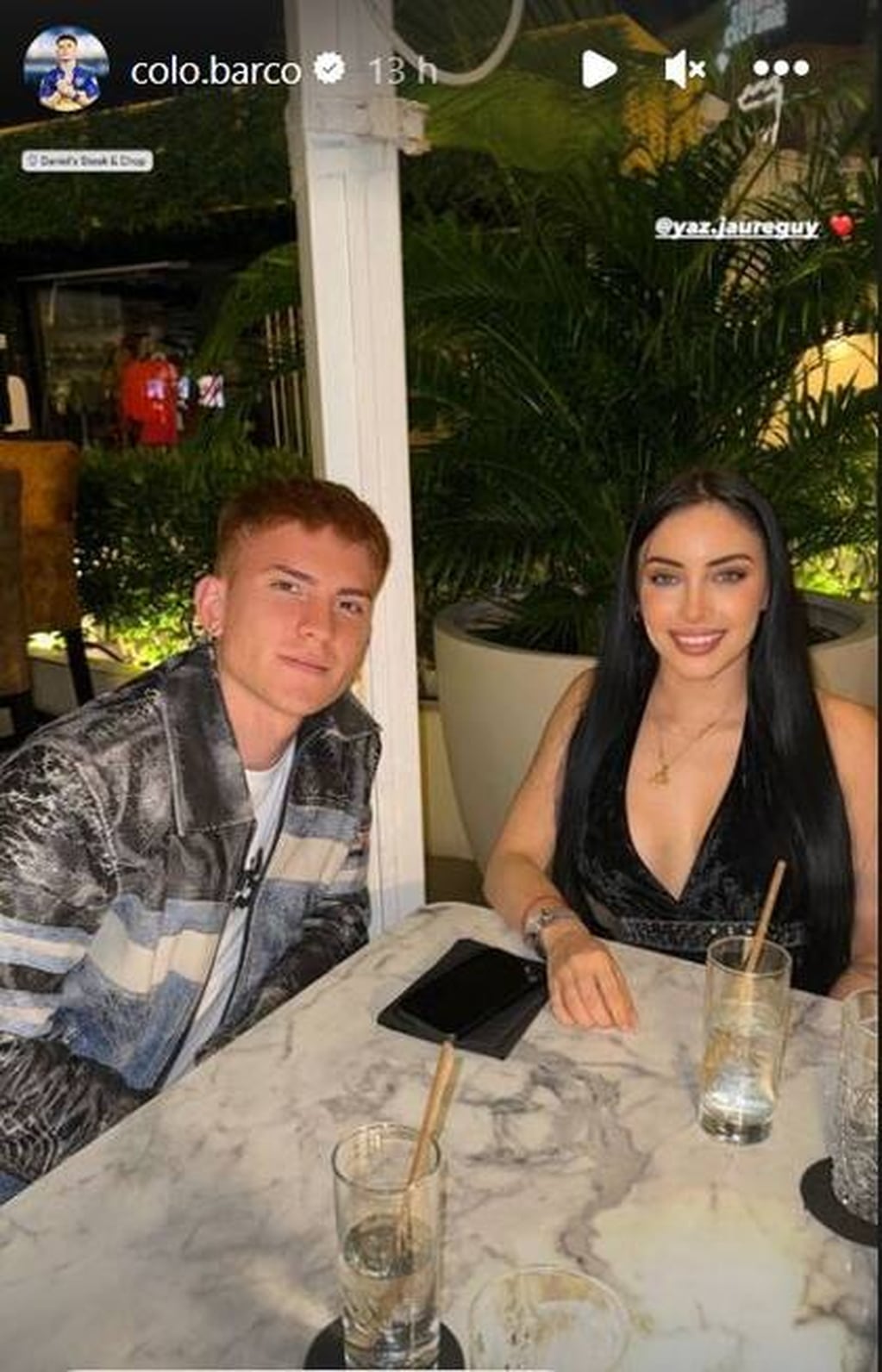 Valentín Barco subió una selfie junto a Yazmín Jaureguy en Aruba. Gentileza: Captura Instagram @colo.barco