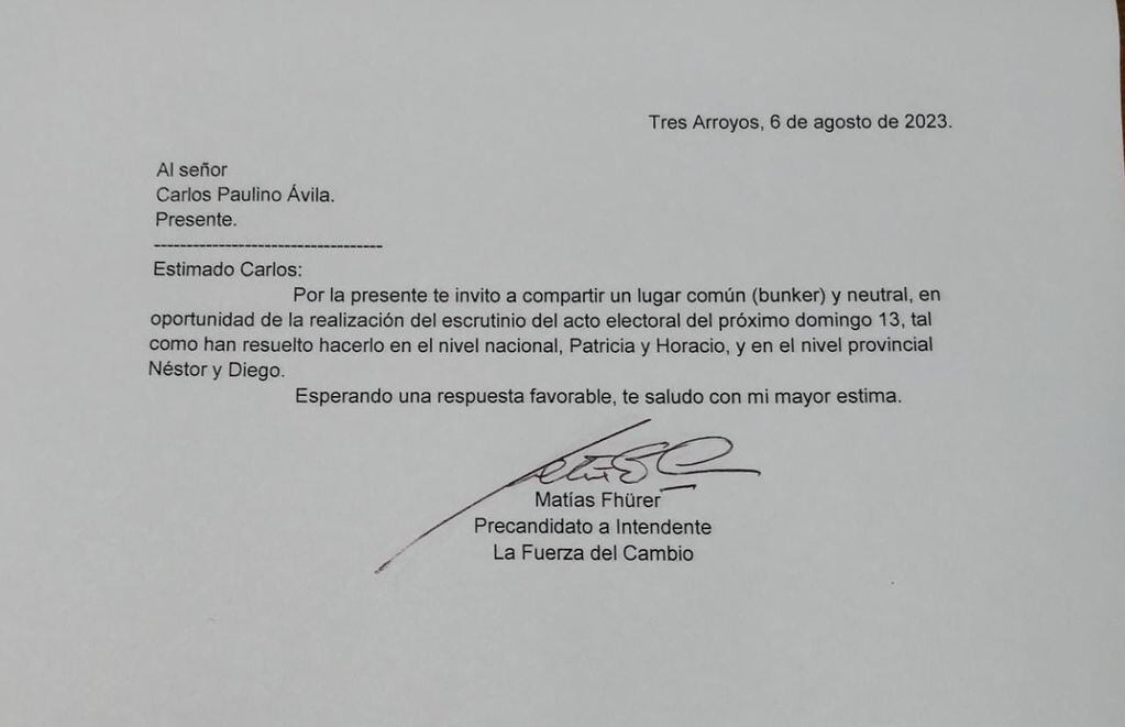Matías Fhürer invitó a Carlos Ávila a compartir bunker neutral el domingo 13 de agosto