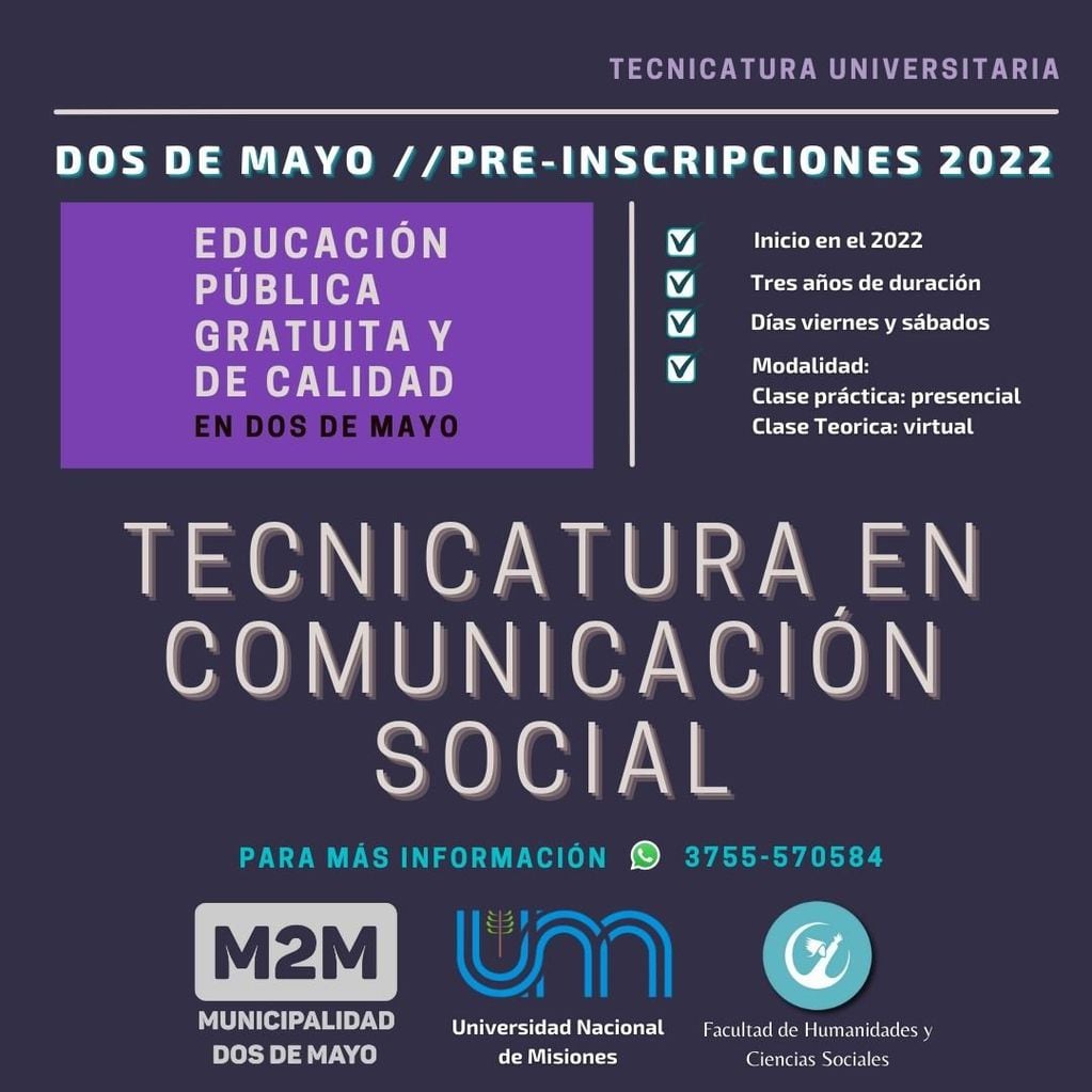 La UNAM dictará la carrera de Tecnicatura en Comunicación Social en Dos de 
Mayo