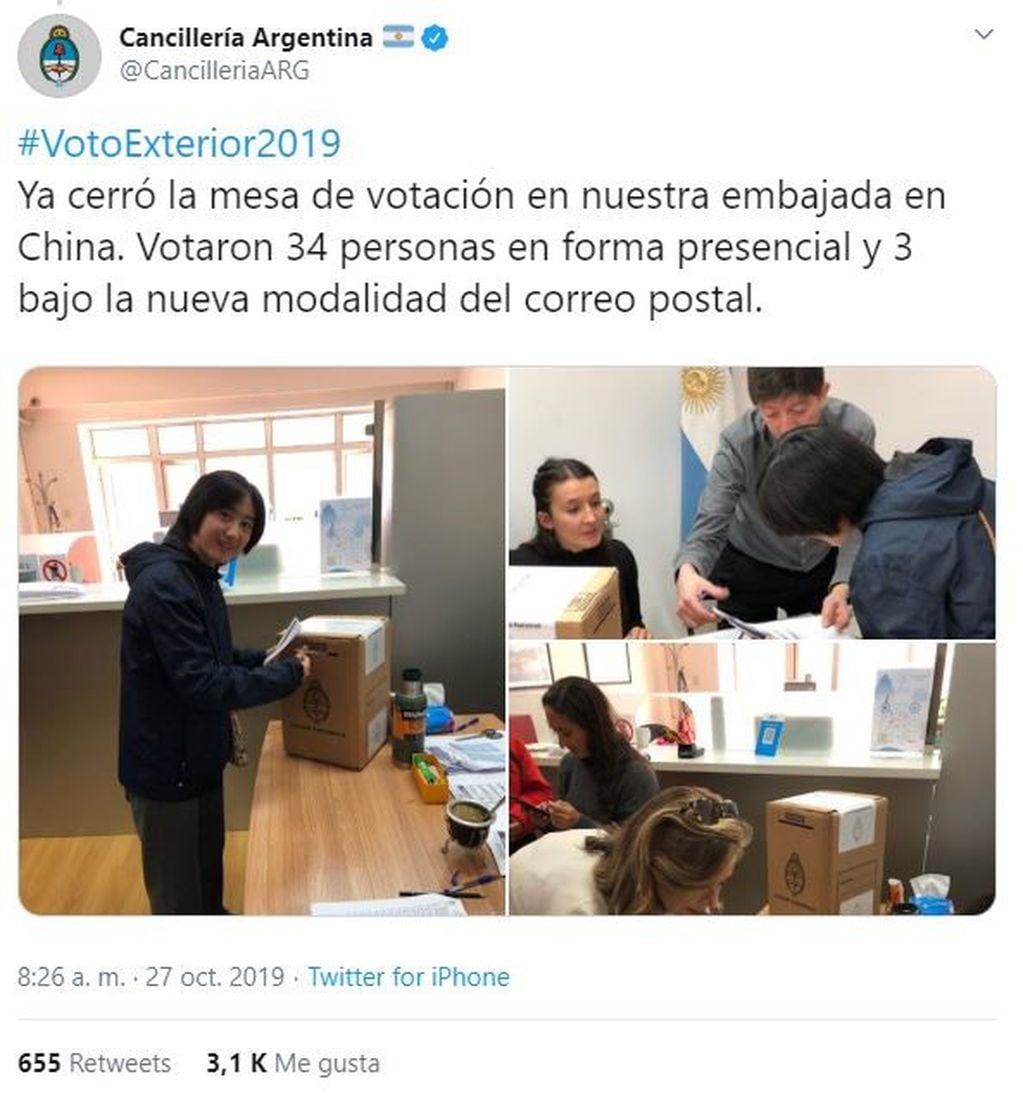 Elecciones 2019: hubo gran participación de argentinos en el exterior. (Twitter)
