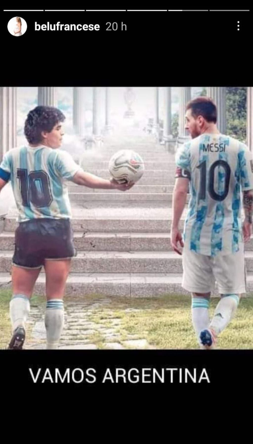 Belén Francese compartió una foto de Maradona y Messi para alentar a la selección.