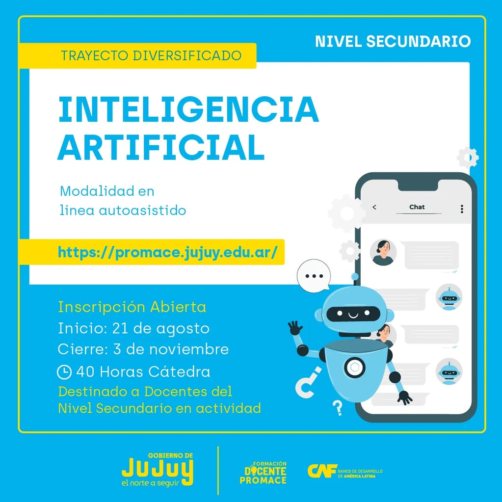El Programa de Mejora del Acceso y la Calidad Educativa (PROMACE) de Jujuy  ofrece a docentes un curso sobre Inteligencia Artificial.
